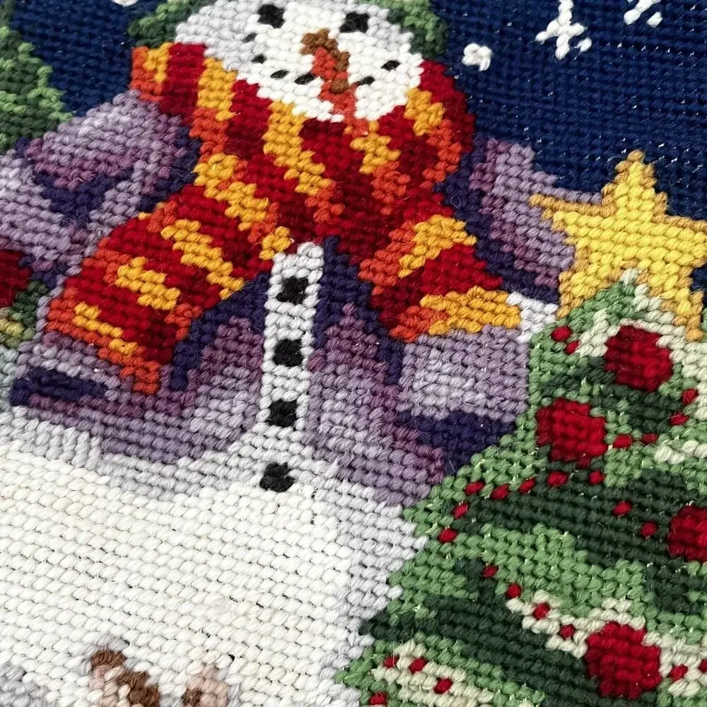 Needlepoint Stocking Velvet Backed Wool Frosty's Winter Wonderland A